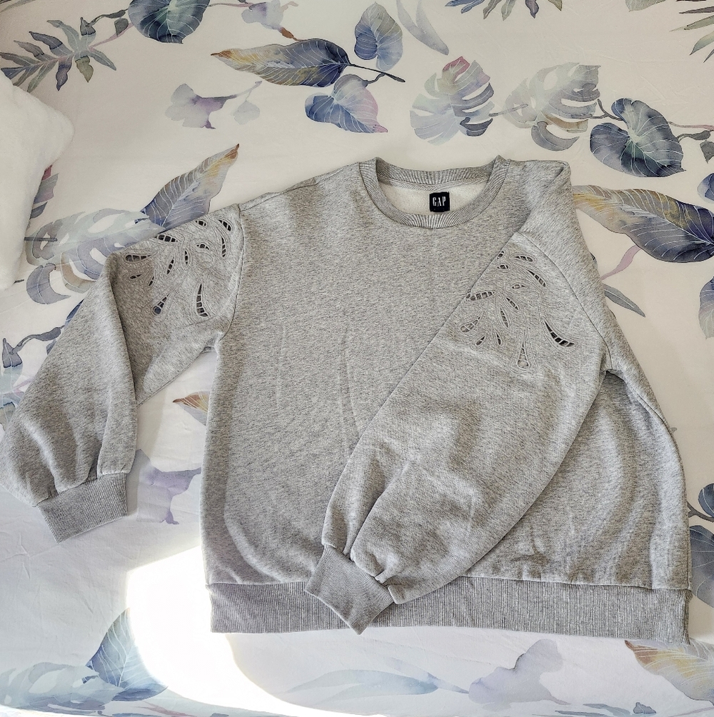 GAP Gray Eyelet Sleeve Sweatshirt